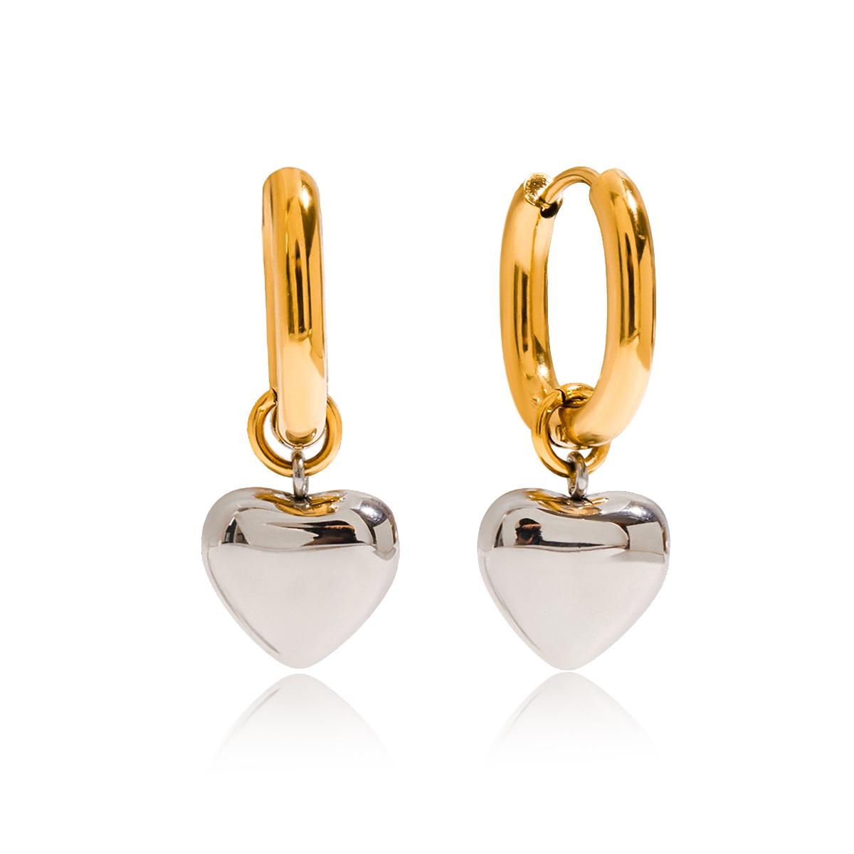 Yori Popular Gold Silver Mix Color Heart Pendant Earrings Waterproof Metal Personalized Daily Wear Jewelry Wholesale 2025