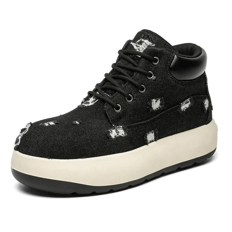 Canvas Boots for Men Outdoor Workwear Boots Retro Spring Chunky Sneakers Design Big Head Platform Lace-up Ankle Boots Trendy