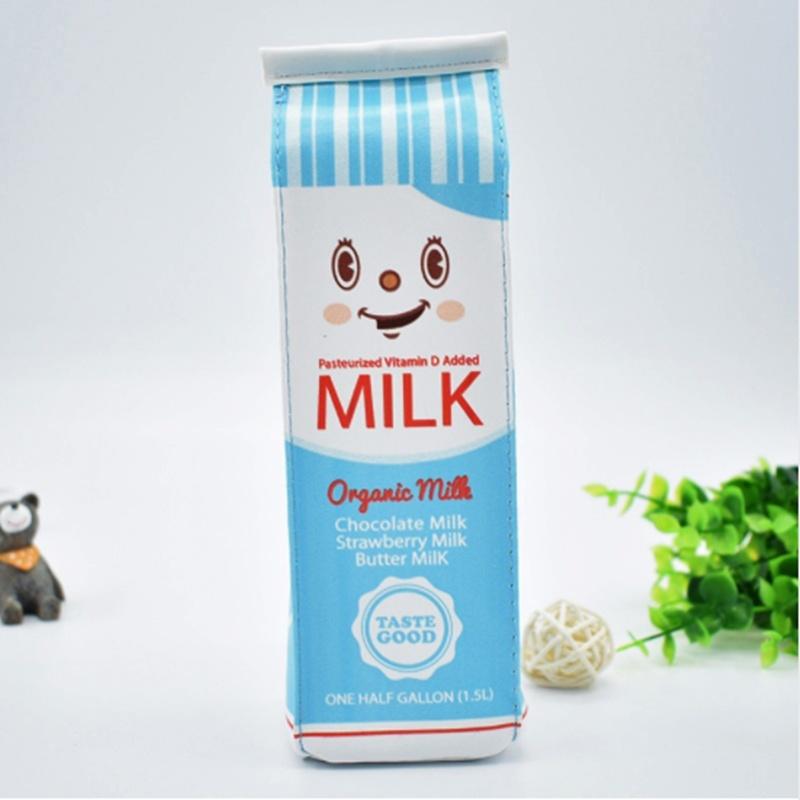 

Пенал из искусственной кожи с имитацией молока Kawaii, органайзер для хранения канцелярских принадлежностей, картонная коробка синий