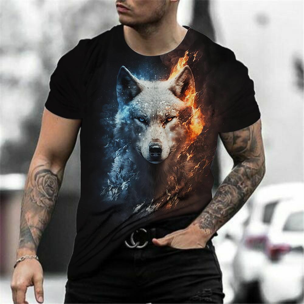 Fashoin 3D Printed T-shirts For Men Pullover Oversized Wolf Graphic Men's T-shirt Sublimation Summer Men Cool Tee Streetwear