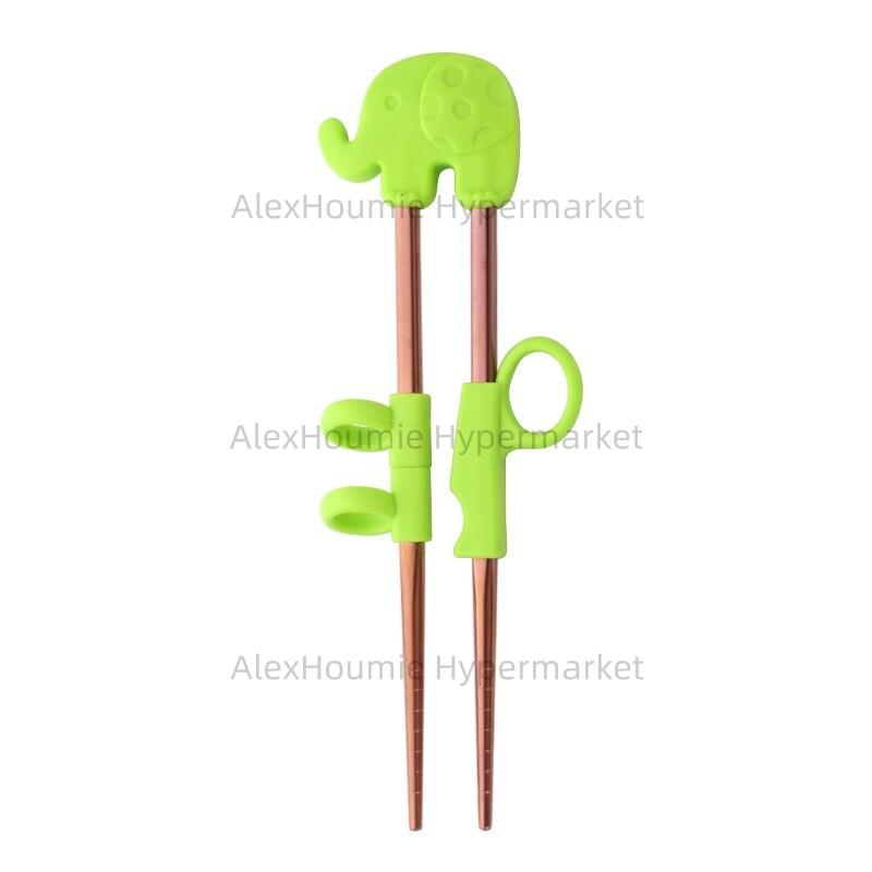 1Pair Kids Learning Training Chopsticks Cartoon Cute Silicone Animal Stainless Steel Food Sticks Detachable Reusable Tableware