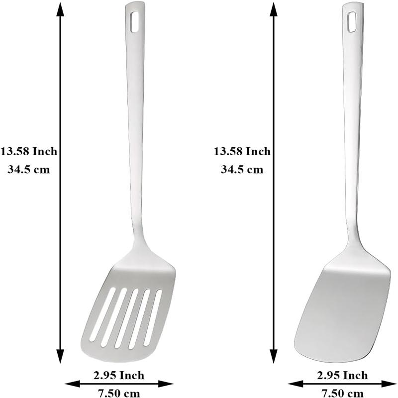 2Pcs Stainless Steel Spatulas Set Nonstick Spatulas for Fish Eggs Pancakes Spatula Solid and Slotted Heat Resistant Cookware