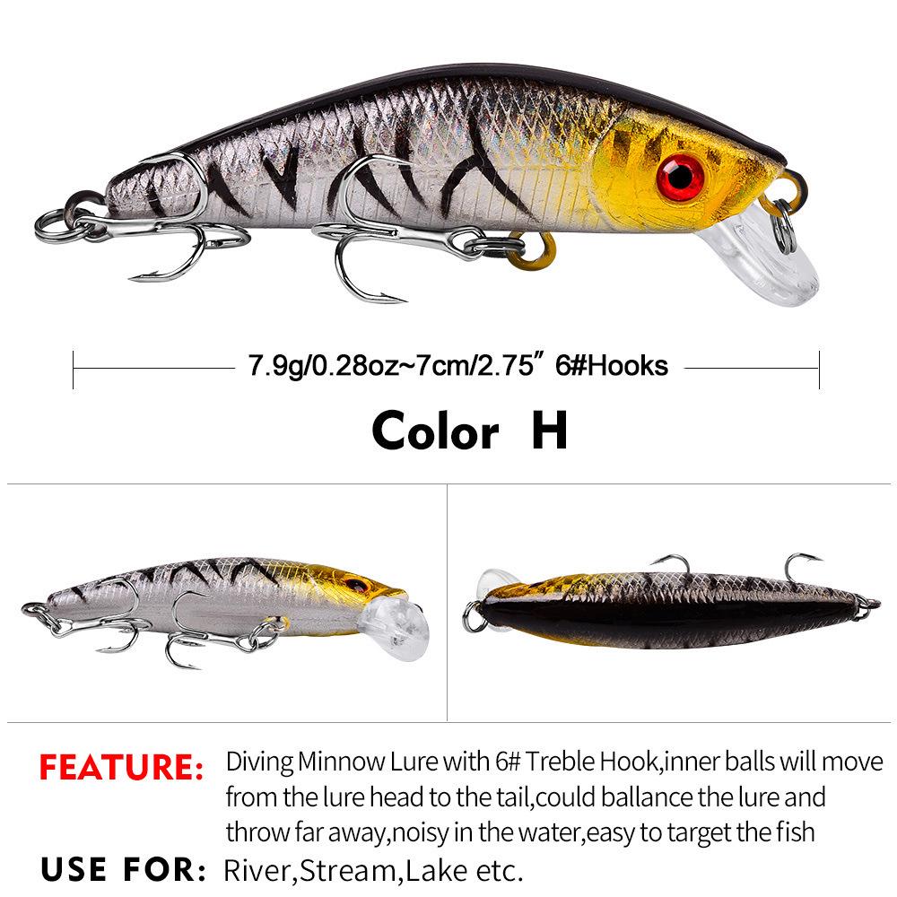 

7cm Biomorphic Plastic Diving Bass Lure, 7.9g Freshwater Hard Bait DW1200 красный