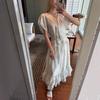 Designer Brand Spring Acetate Ruffle Tie-Up Dress, Celebrity V-Neck Style