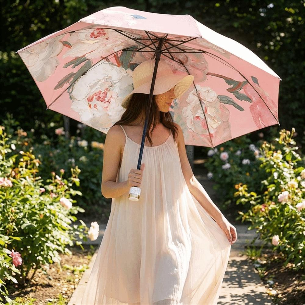 Floral Print Double-layered Sun Umbrella Foldable Dual-purpose Sunshade Summer Outings