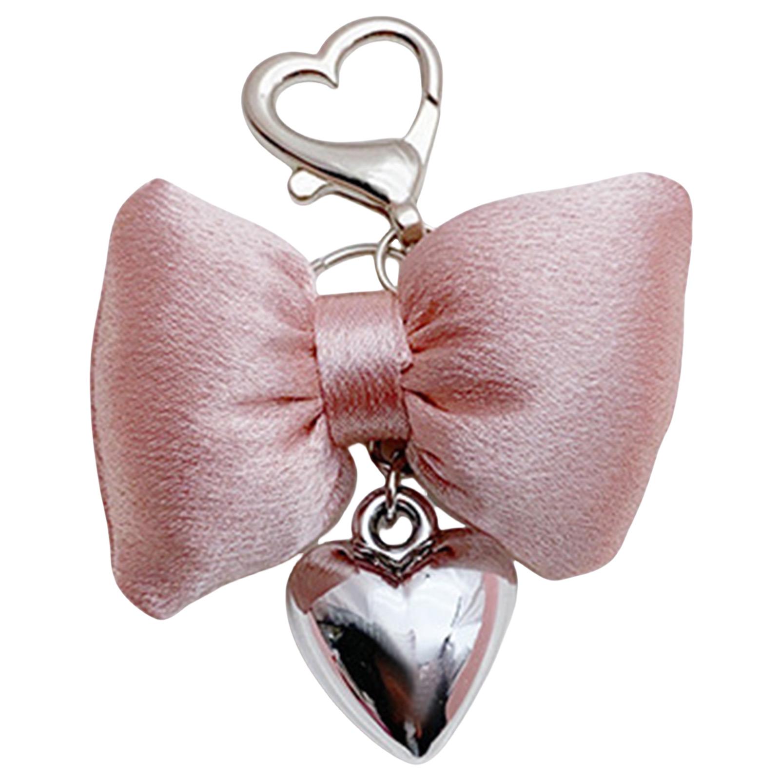 

Elegant Bowknot Charm Keychain Elegant Heart and Bowknot Keyring with Accent Handbag Decoration for Women Girls рожевий