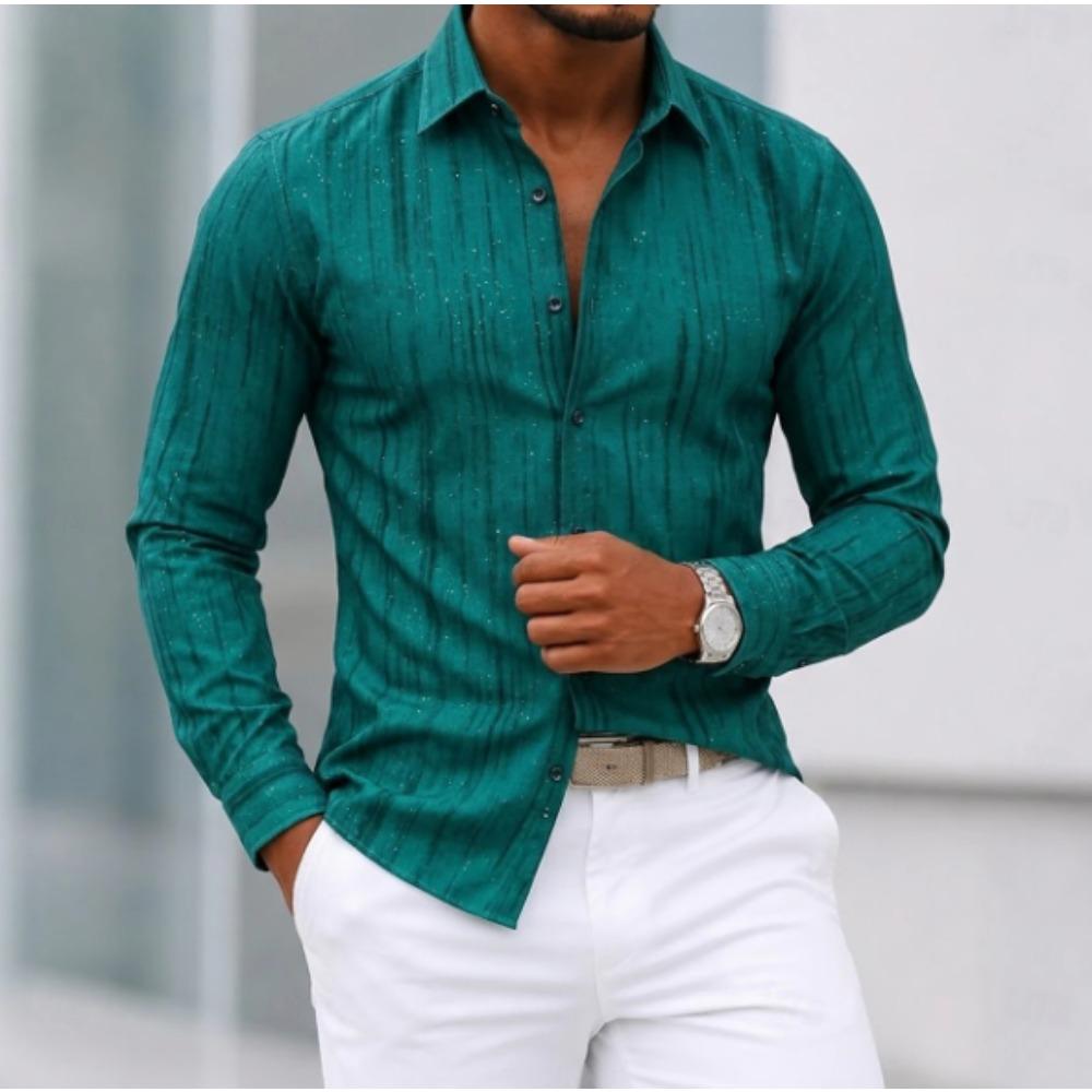 Men's Striped Pattern Printed Long Sleeve Shirts Casual Cardigan New Button Holiday Fashion Shirts