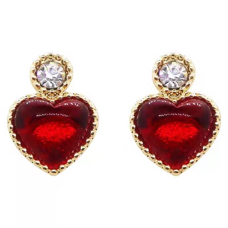Tipsy Liquor-Filled Candy Sterling Silver Heart Stud Earrings - Vintage Japanese & Korean Fashion