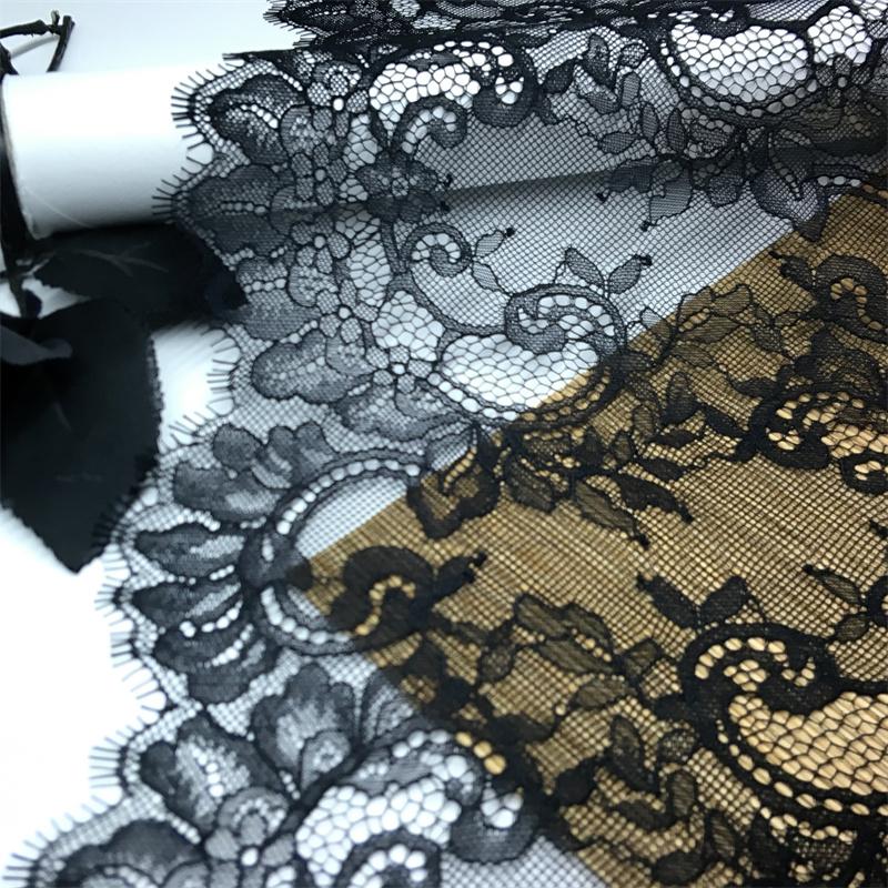 3m x 23cm Black Chantilly Lace, Inelastic French Eyelash Nylon Lace Fabric for Sewing, Bra, Underwear, Lingerie, Dress, Garment, Crafting