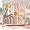 Elegant Modern Geometric and Palm Leaf Design Waterproof Shower Curtain – Perfect for Adding a Stylish and Contemporary