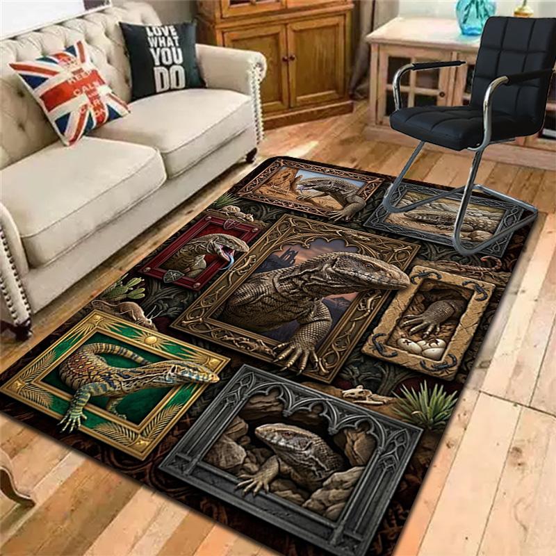 Prehistoric Lizards Pattern Rug Floor Mat for Living Room or Bedroom Soft and Comfortable Carpet a Gift for Birthday and Holiday.