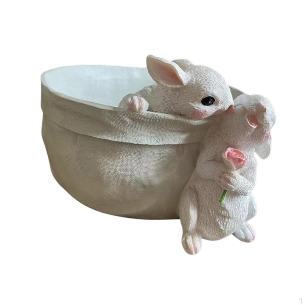 Blumenpot Planter with Rabbit Figures Tabletop Orament for Living Room Decorative Multifunctional