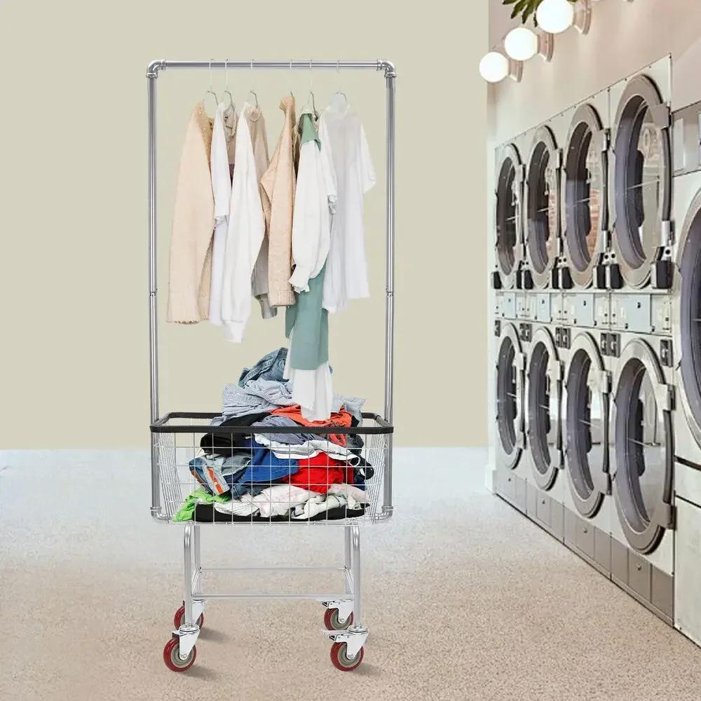 Коммерческая тележка для прачечной, стальная проволочная корзина с 4 колесами, грузоподъемность 110 фунтов, 5-дюймовые ролики для отеля, прачечной, дома United States