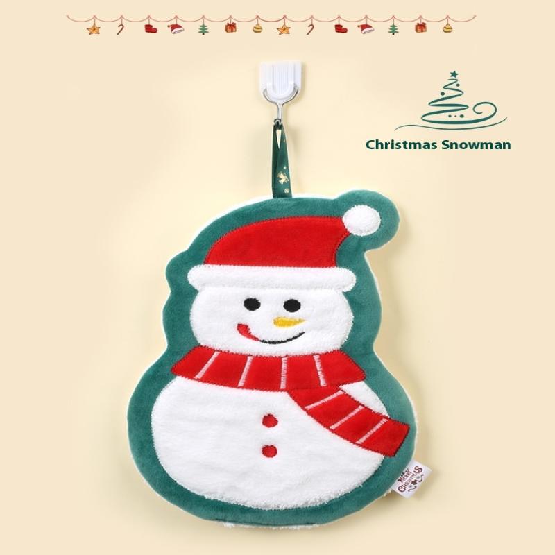 Cute Christmas Cleaning Towel Coral Velvet Hand Towel Snowman Bathroom Hanging Absorbent Dishcloth Soft Cleaning Cloth Rag