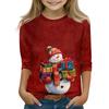 Christmas Day Print Tops For Youth Girls 4-11 Years Round Neck 3/4 Sleeves T-Shirts Trendy Tops Outfit Tees