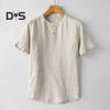 Herren Sommerhemd Stehkragen Dünn Locker Kurzarm Einfarbig Geknöpft Mittellang Alltags-T-Shirt für Schule Büro Outdoor