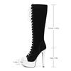 Fashion Women's New Pointed, Thick Bottomed Waterproof Platform High-heeled, Plus Size Lace Up and Knee High Tube Fashionable Boots