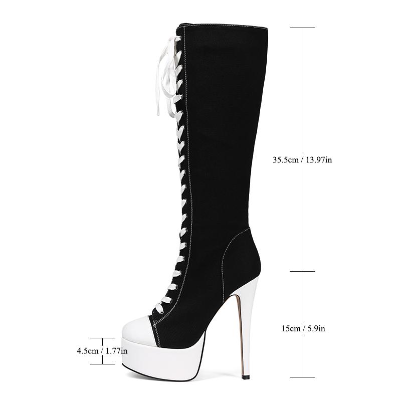 Fashion Women's new pointed, thick bottomed waterproof platform high-heeled, plus size lace up and knee high tube fashionable boots