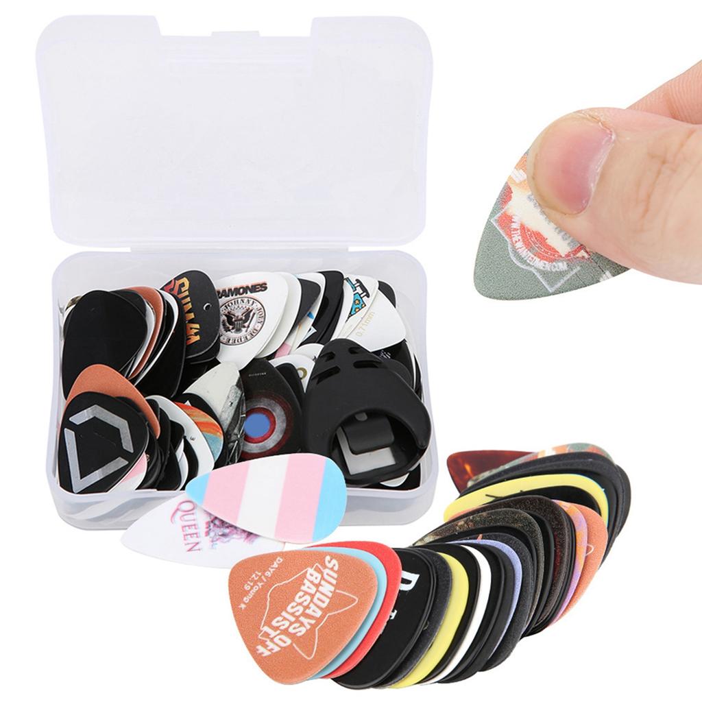 100 ცალი გიტარის ფირფიტების ნაკრები Rock Celluloid მუსიკალური ინსტრუმენტის აქსესუარები ფირფიტის სამაგრი