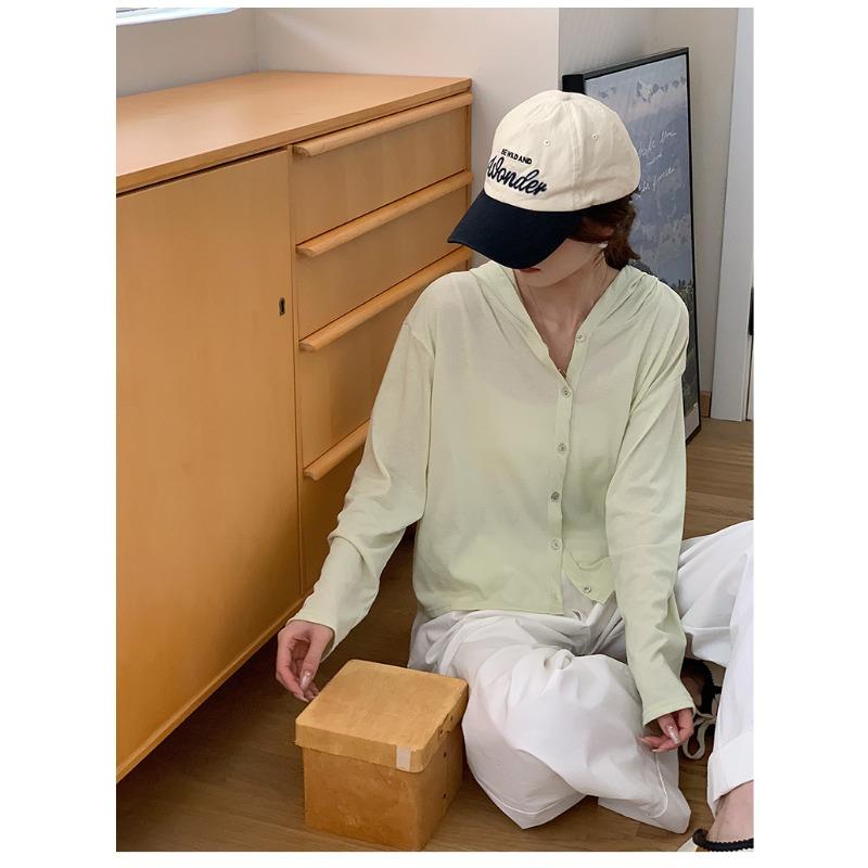 New Cardigan with Long-sleeved Sunscreen Hooded Air Conditioner Shirt Button Sweater for Women Loose Versatile Bamboo Joint Cotton