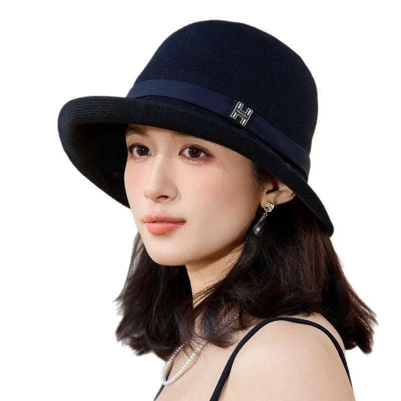 Korean Elegant Bucket Hat Fashion H Standard Uv Protection Women'S Knitted Basin Hat Outdoor Travel Sunshade Sun Protection Hat