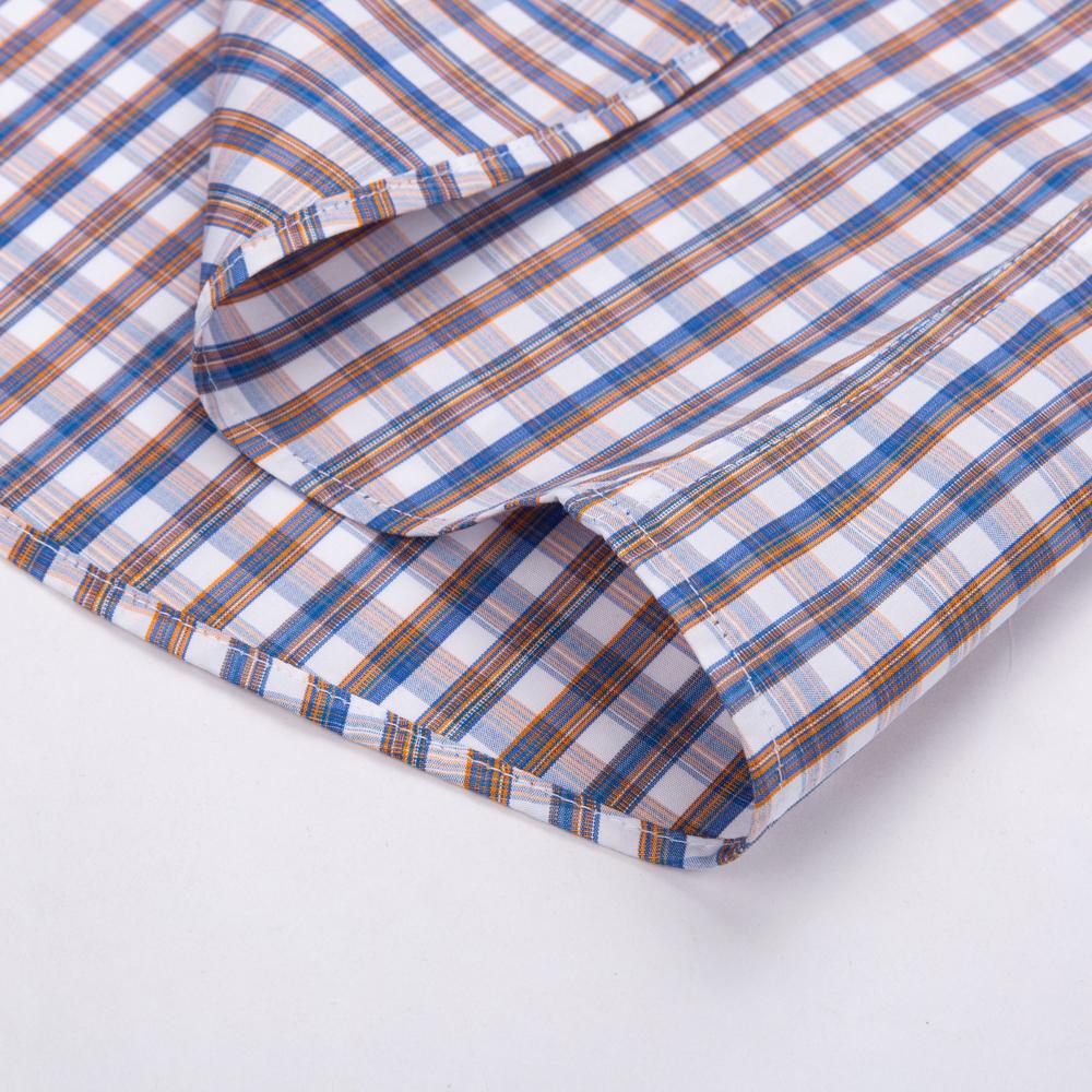Hochwertiges bügelfreies Langarm-Herrenhemd aus reiner Baumwolle, knitterarm, Business Casual, kariert oder gestreift, zum Knöpfen, ohne Brusttasche