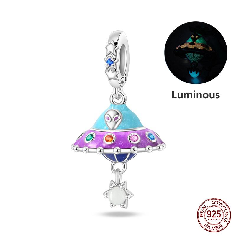 Copper Metal Trendy Fashion Glowing Spaceship Astronaut Bunny Planet Charm Bead Components Bead Components Compatible With Brand Authentic Original