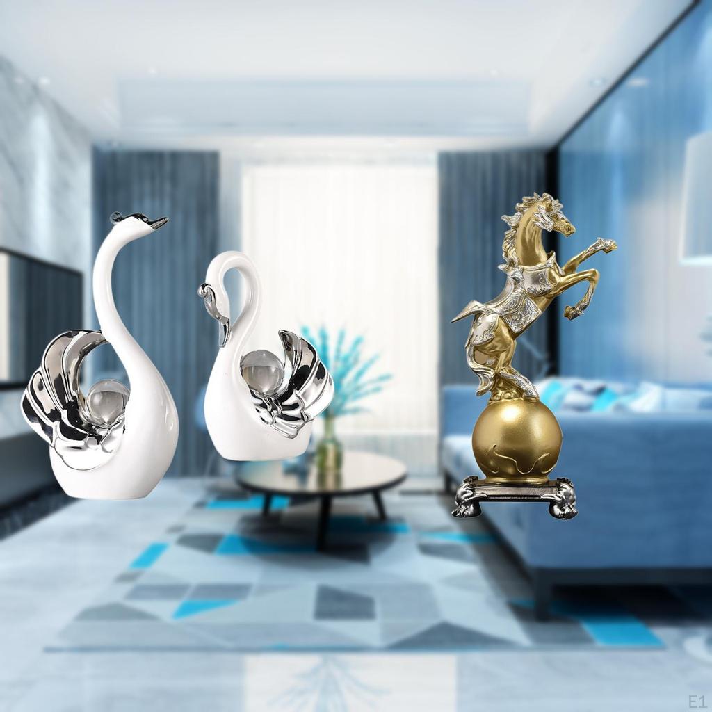 Collectible Swan Figurines Horse Statue Modern Art Craft Ornament for Living Room Decor Centerpiece