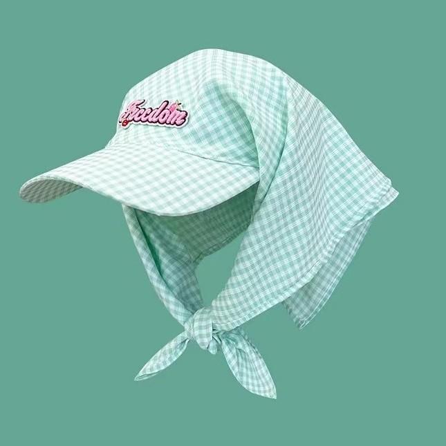 Gorro con pañuelo a cuadros de diseño coreano para sombra y protección solar al aire libre, gorra de béisbol con correa y gorra tipo pico de pato