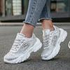 TUINANLE Comfortable Flat Heel Woman Silver Shoes Rivet Breathable Round Toe Lace Up Female Casual Bling Sneakers