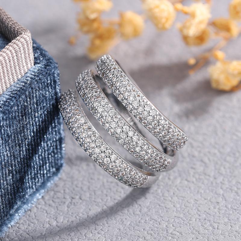 Elegant Multi-Layer Full CZ Diamond Ring for Women-925 Silver Stackable Statement Ring Party Jewelry Gift