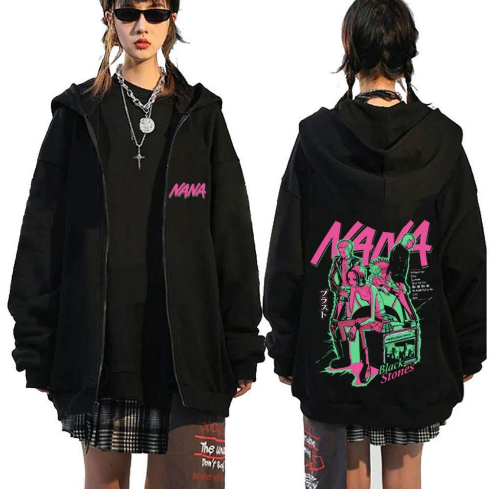Japanese Anime Black Stone Zipper Hoodie Men's and Women's Manga Casual Zipper Jacket Men's Retro Harajuku Zipper Sweatshirt