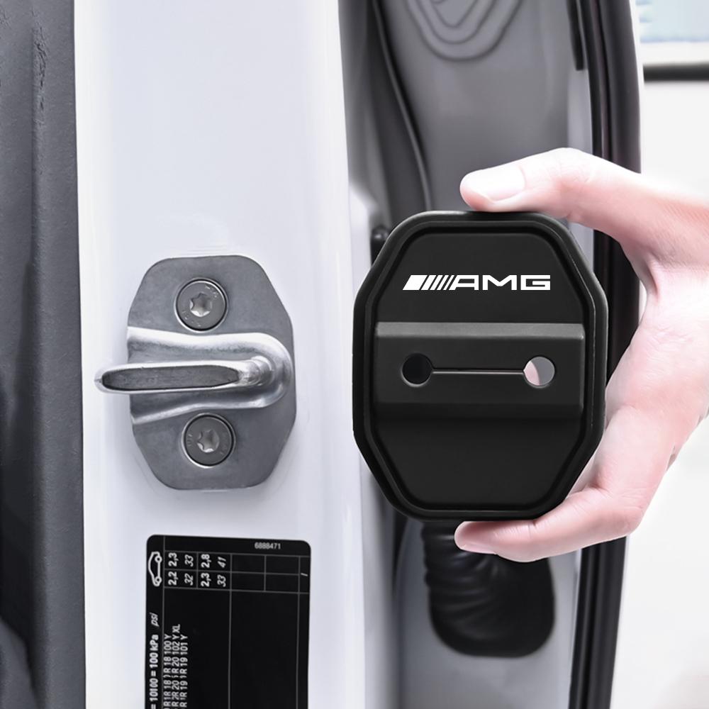 2/4pcs Silicone Car Door Lock Buckle Protector Cover For Mercedes Benz AMG W204 W213 W205 W211 W176  W164 Cla Smart  Accessories