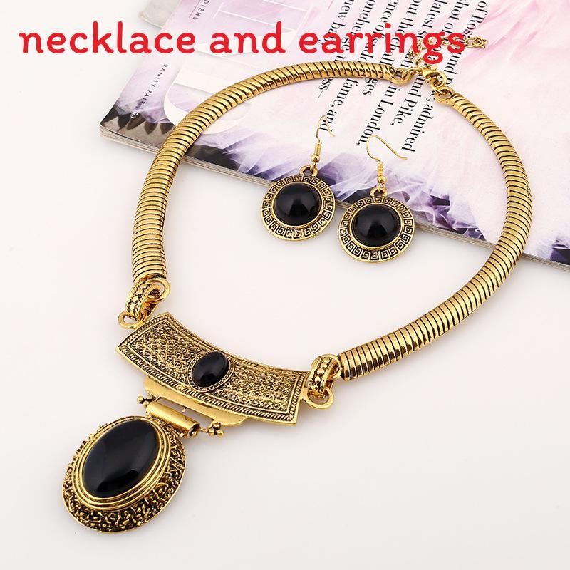 Etnisk Stil Simulering Ädelstensprydnad Dam Halsband och Örhänge Set För Män och Kvinnor