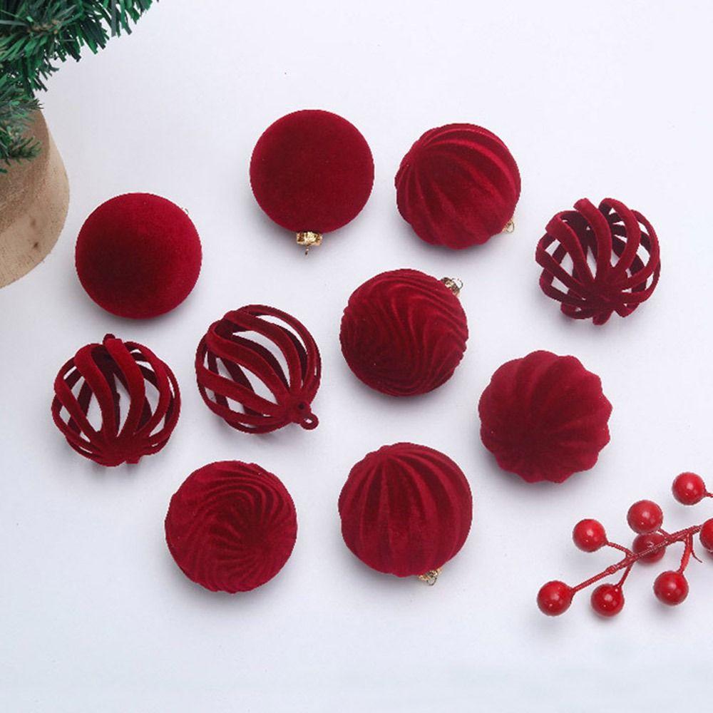 9/12/30 Pcs/set flannel Christmas Ball Set Hollow-out 6/8cm Xmas Tree Hanging Pendant Hanging Red Christmas Decorations