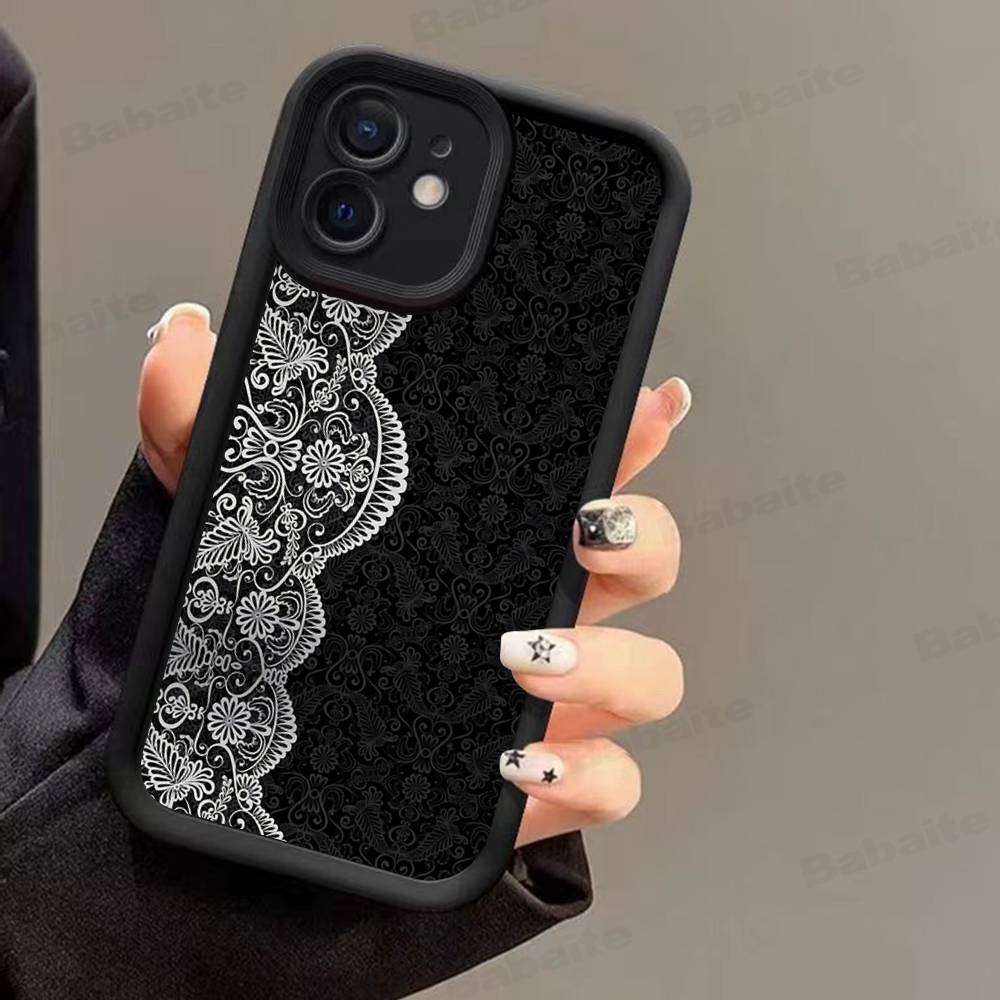 Černý krajkový vzor Personalizovaný kryt na mobilní telefon Pro IPhone 17 16 15 13 11 12 14 Pro Max Plus Silikonový kryt