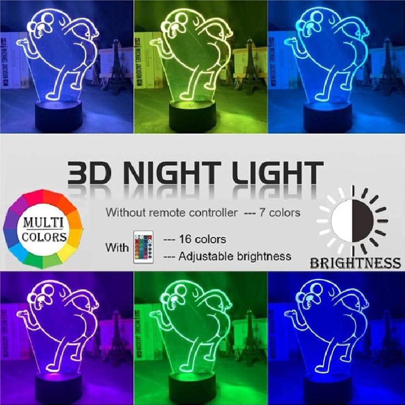 Time Adventure Jake The Dog Bend Over Figure 3d Night Light Acrylic Base Panel