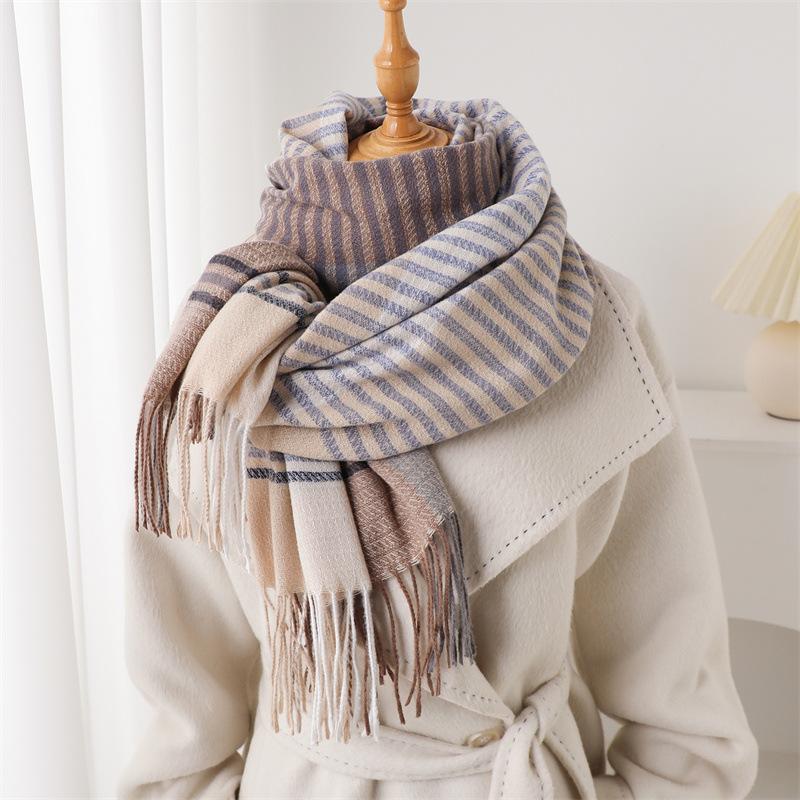 68*206cm Big Size Winter Plaid Cashmere Blanket Women Scarf Design Thick Warm Pashmina Shawl Wraps Tassel Poncho Stoles Echarpe