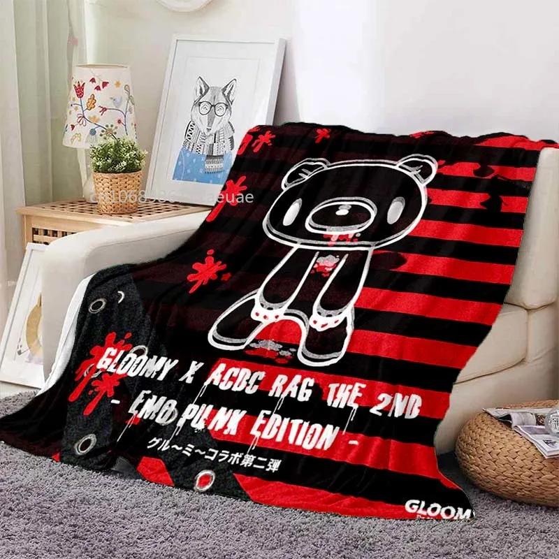 Cartoon Gloomy Bear Printed Blanket for Beds Sofas Warm Soft Flannel Blanket Gift