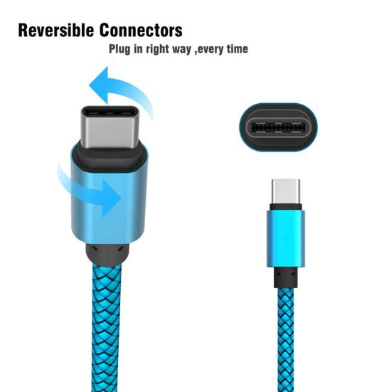 1/2/3m Nylon Braided Charger Type C Fast Data Cable for Samsung Galaxy S8