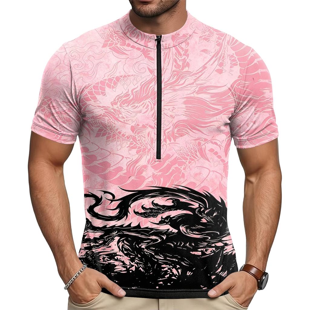 Herren Kurzarm Radtrikot Atmungsaktiv Schnelltrocknend Halber Reißverschluss Vorne Leichtes Stretch-Gewebe mit Aufgedrucktem Design für Outdoor-Sportarten