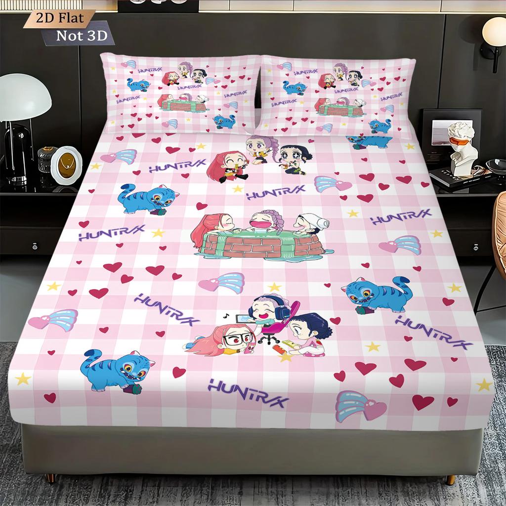 3pcs K-Pop Demon Hunters Print coreless Bed Sheet Set Multi Size Soft Bed Cover Bedroom Bedding Decoration Machine Washable