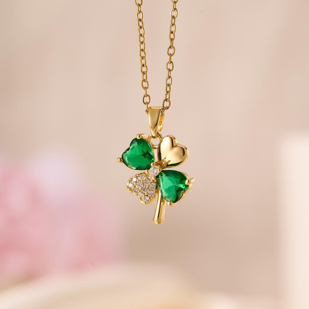 316L Stainless Steel Chain Zircon Clover Pendant Necklace for Women Luxury Colored Crystal Neck Female Wedding Jewelry Gift
