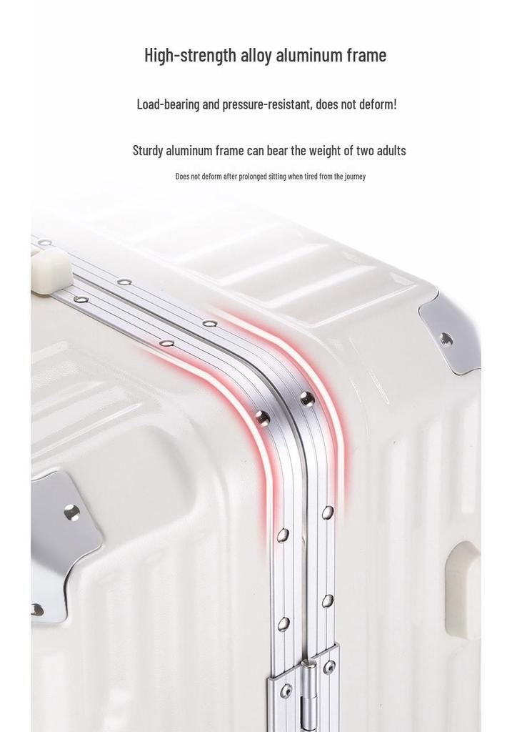 Aluminum Frame Suitcase with Silent Wheels - Wear-Resistant, 24-Inch Boarding Luggage for Students and Travelers