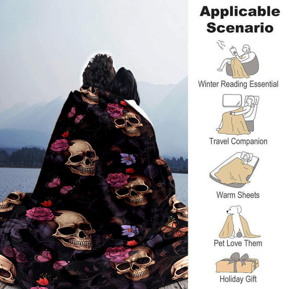 1pc Purple Skull blanket Lightweight Flannel Throw for Sofa Bed Travel Camping Livingroom Office Couch Chair