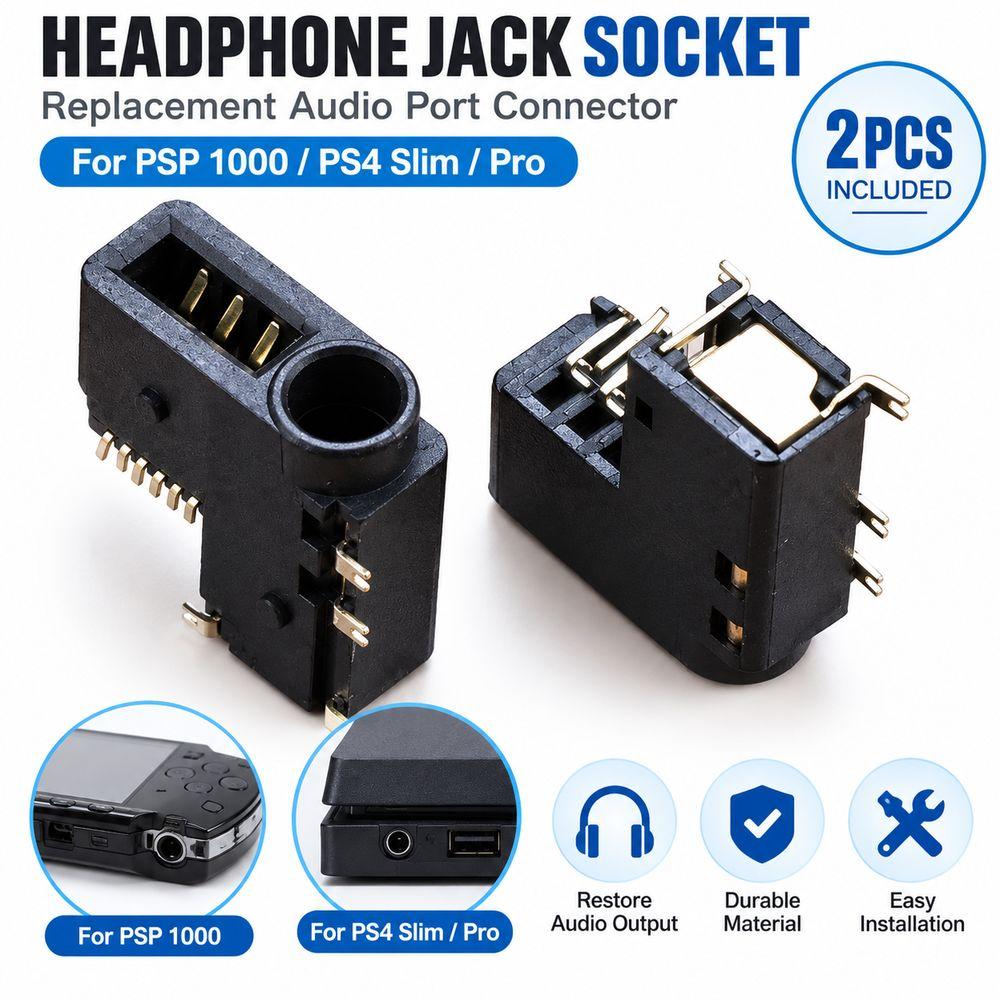 2PCS Interface Connector Audio Port Connector for PSP 1000/PS4 Slim/Pro Game Console Repair Part