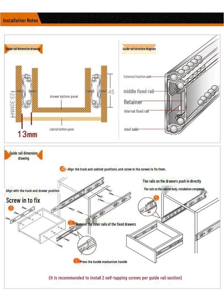 Silent Extra Thick Stainless Steel Drawer Slides with Rebound Damping