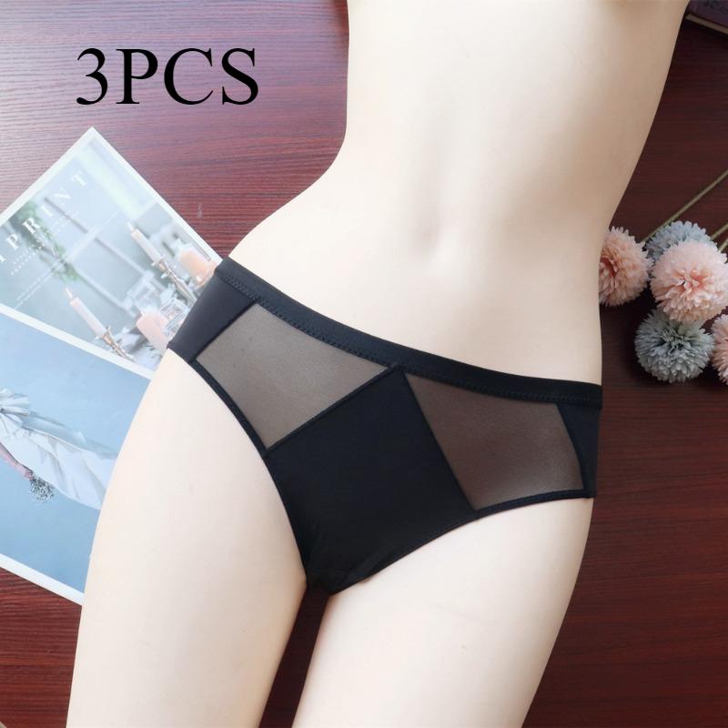 Lencería fina y sexy de cintura baja, bragas de malla, ropa interior de seda helada para mujer, bragas triangulares transpirables