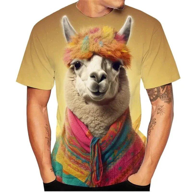 Alpaca Children's T-shirt with Interesting Animal Patterns Casual Loose Personalized Round Neck Short Sleeved Shirt