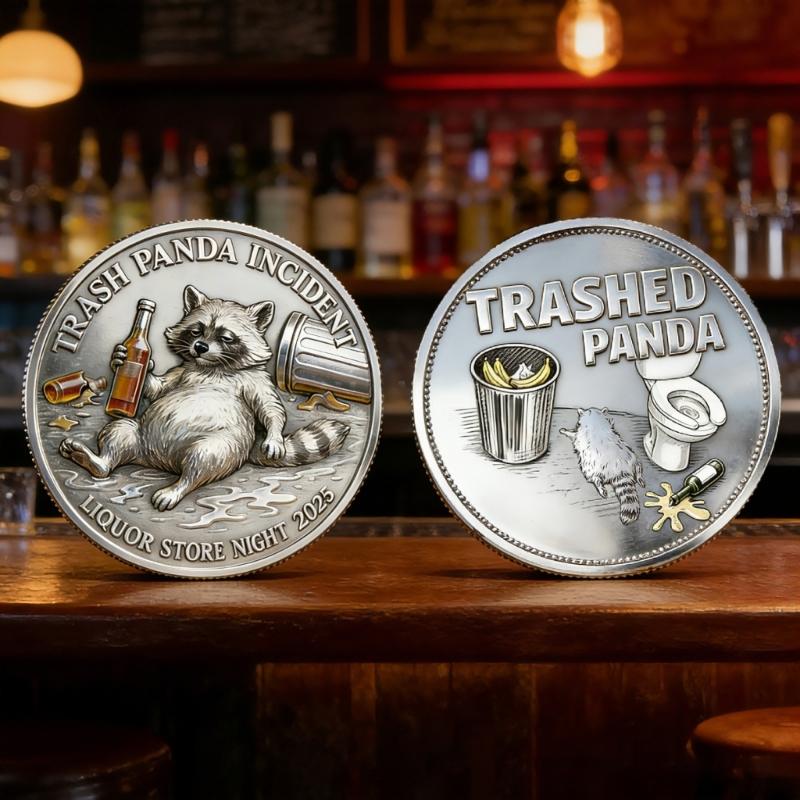 Alloy Trashed Panda Incident Challenge Coin Hilarious Challenge Funny Raccoons Drinking Emboosed Coin For Collection Gift